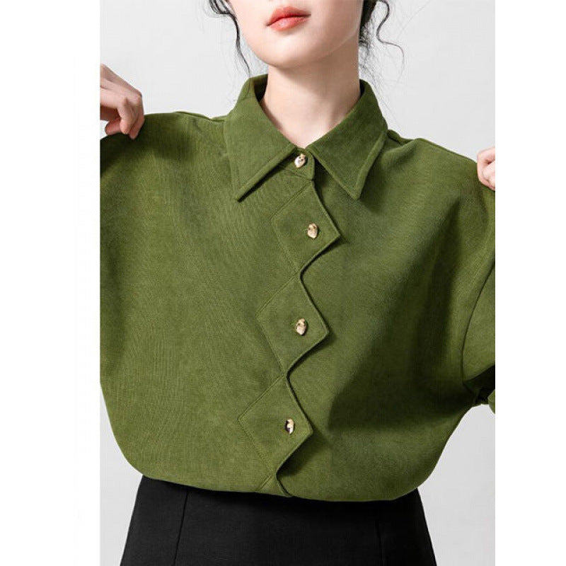 Womens Retro Polo-Neck Long-Sleeve Shirt