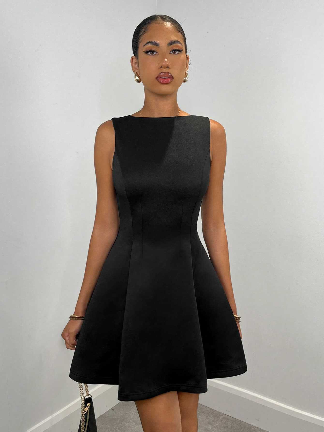 Solid-color A-line Sleeveless Slim-fit Elegant Tea Party Dress