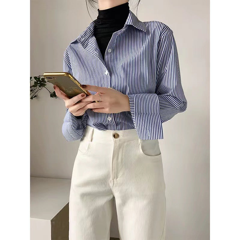 Blue Professional Striped Shirt For Women
