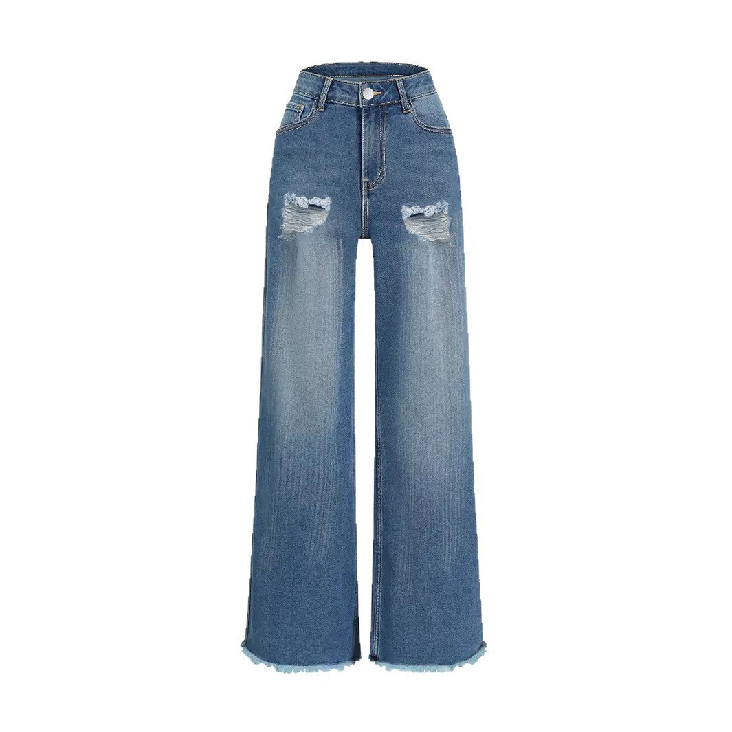 Raw Hem Ripped Loose Wide-leg Flared Jeans