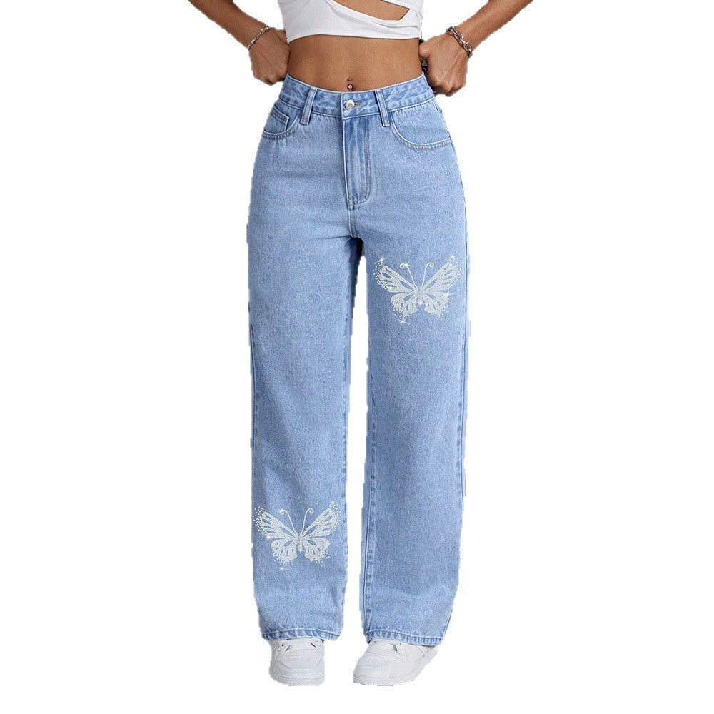 Womens Elegant Printed Straight-Fit Long Pants