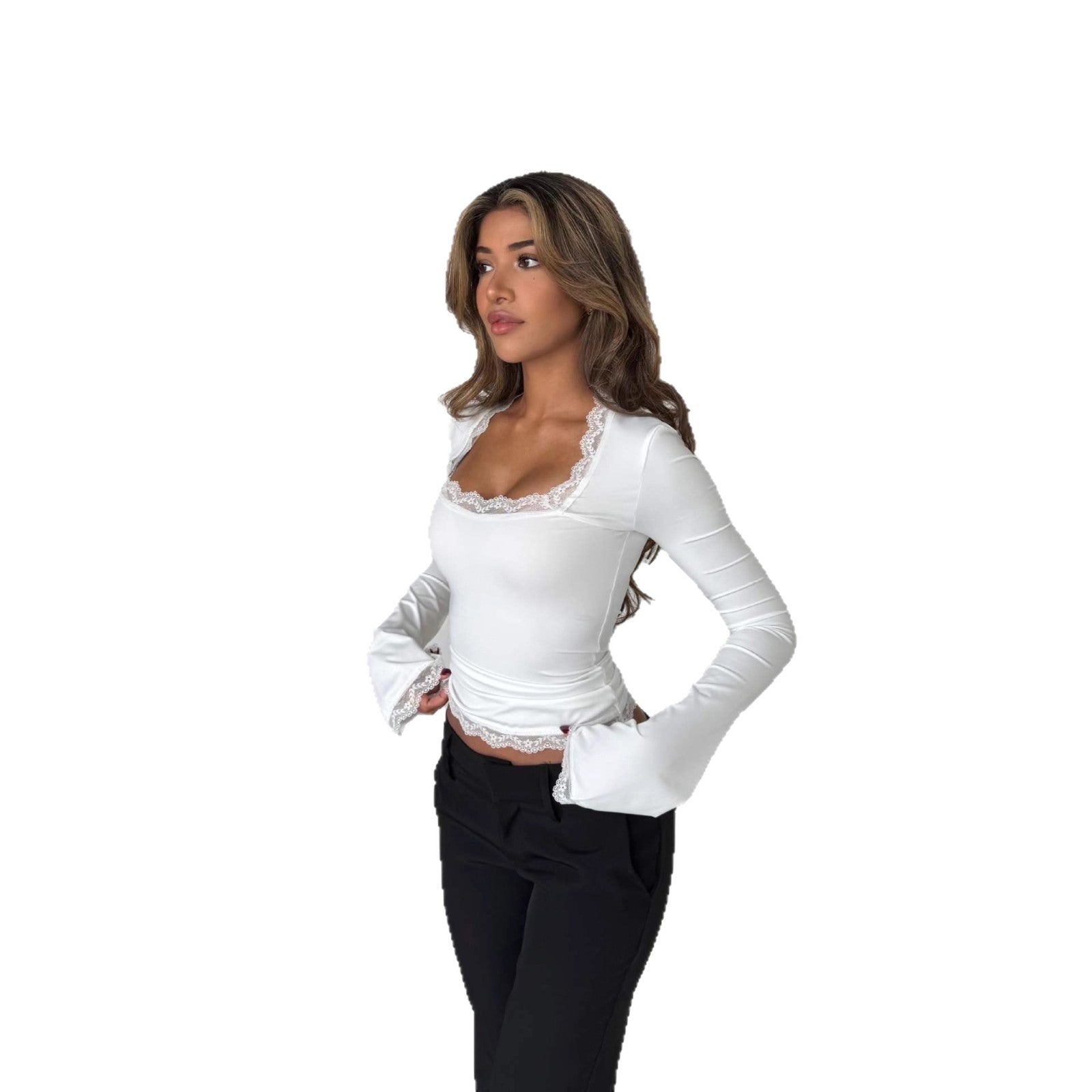 Women's Lace-trimmed Slim-fit Versatile Top