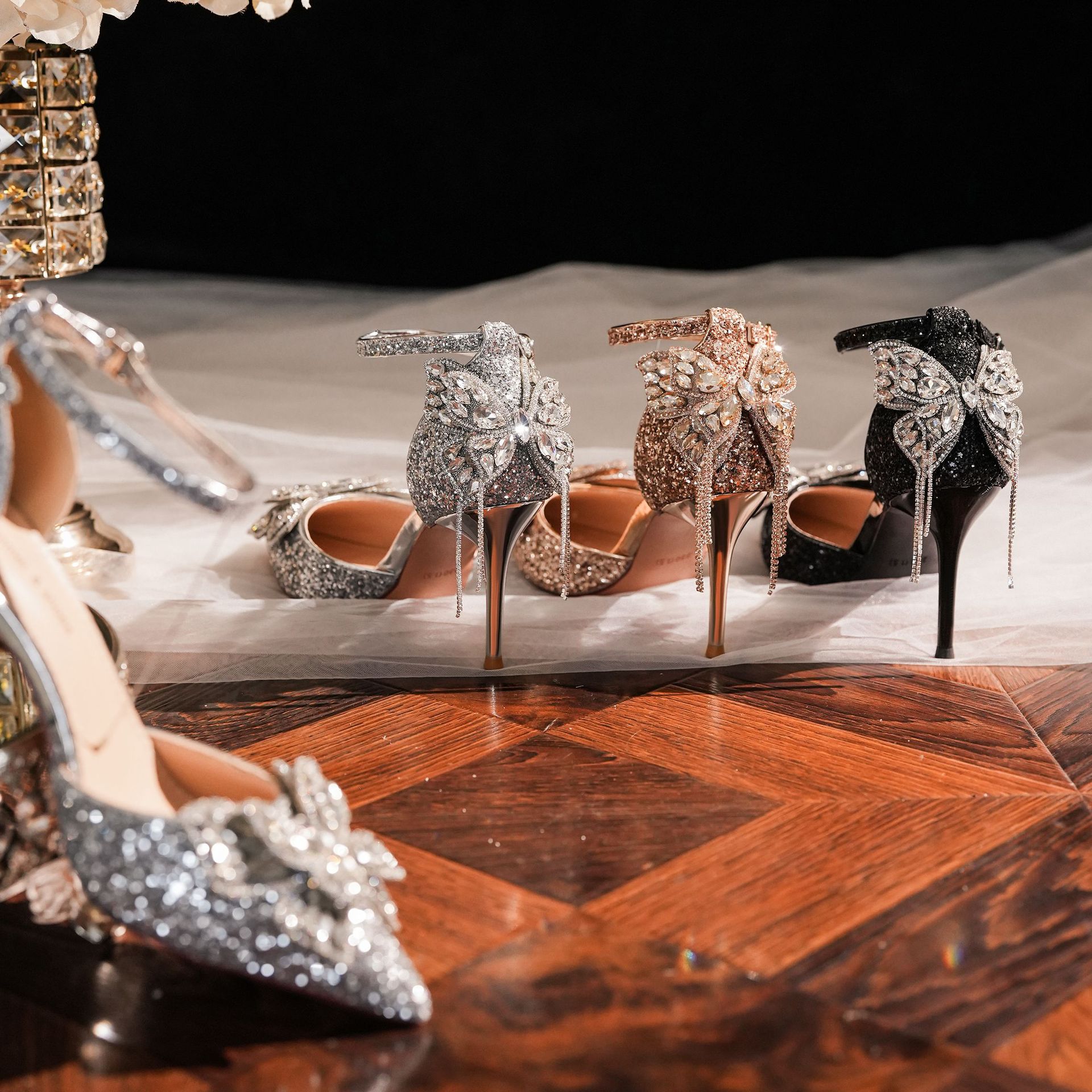 Sequin Rhinestones Bow Tassel Hollowed Sandals