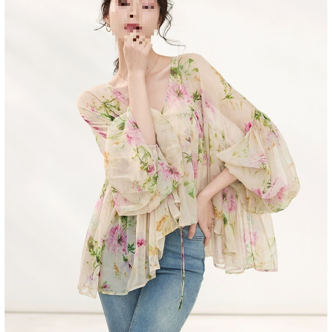 Lightweight Luxe French-Style Printed Sun-Protective Shirt