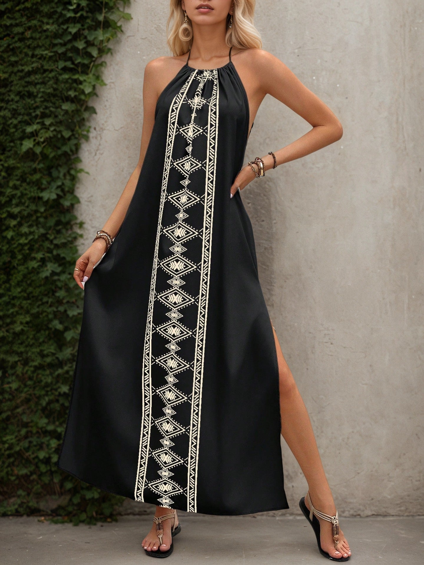 Womens Backless High-Slit Holiday Slip Dress