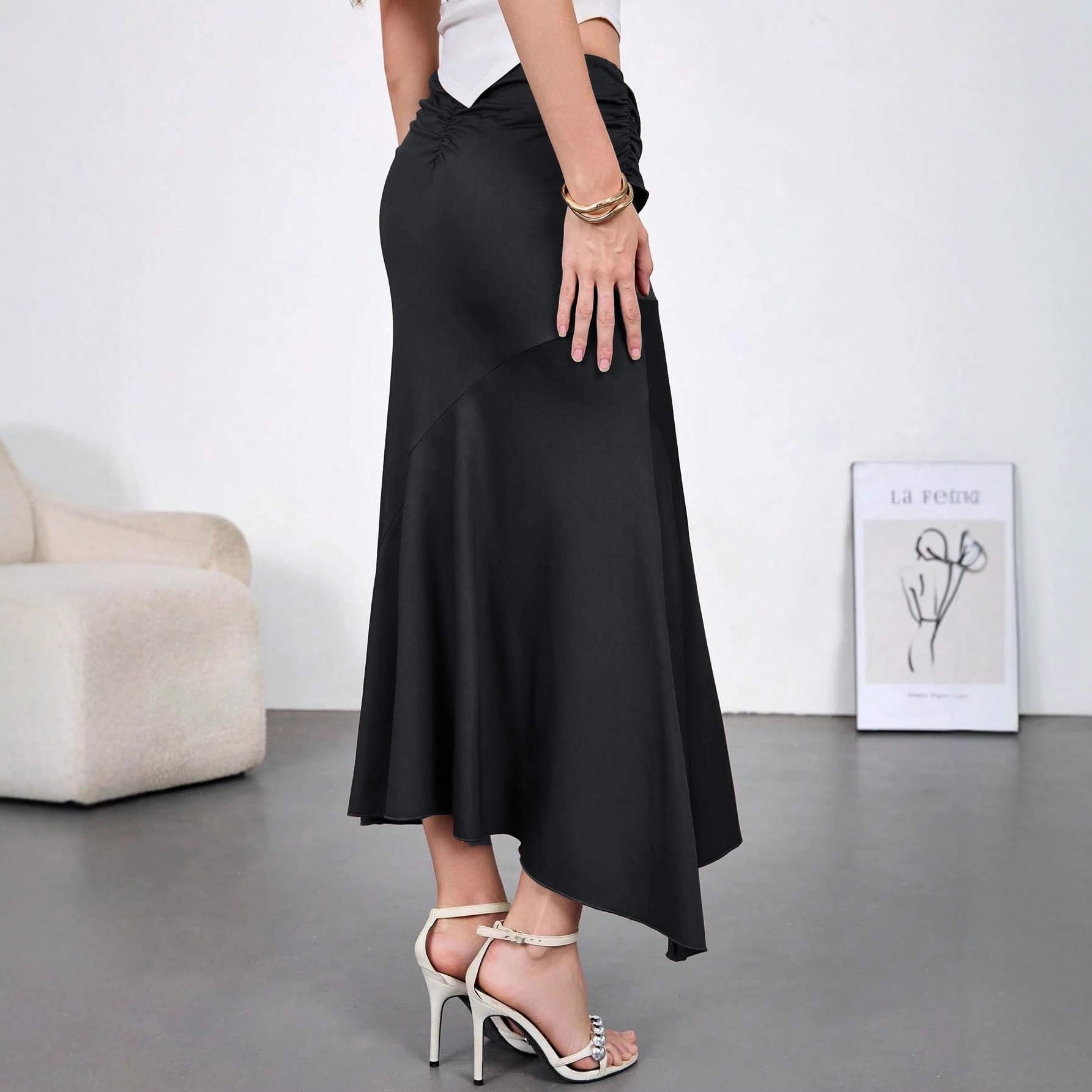 Womens High-Waisted Figure-Hugging Flowy Half Skirt With Ties