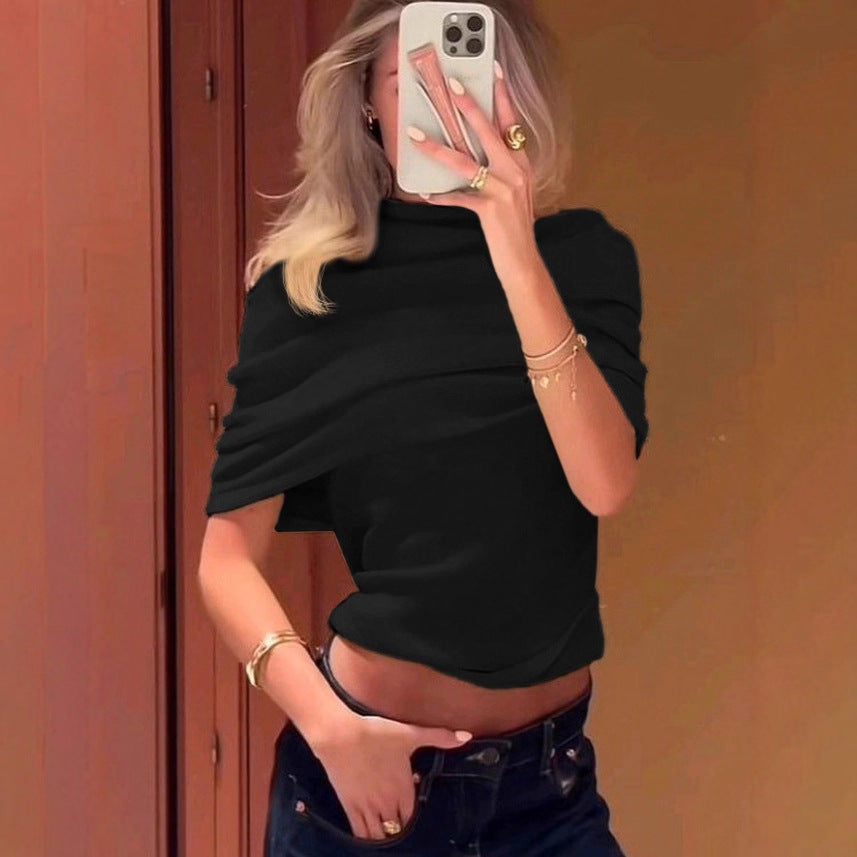 Womens Off-shoulder Short-sleeve Top