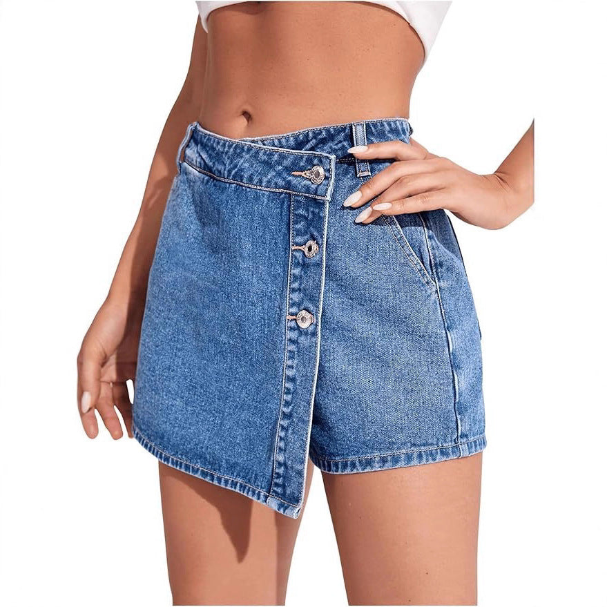 Womens Stylish Personalized Denim Skort With Side Slits