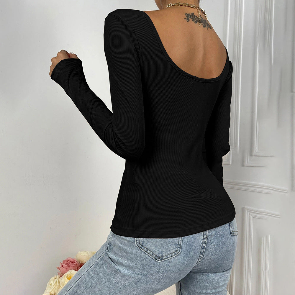 Women's Slim Fit V-Neck Long Sleeve Knit Top