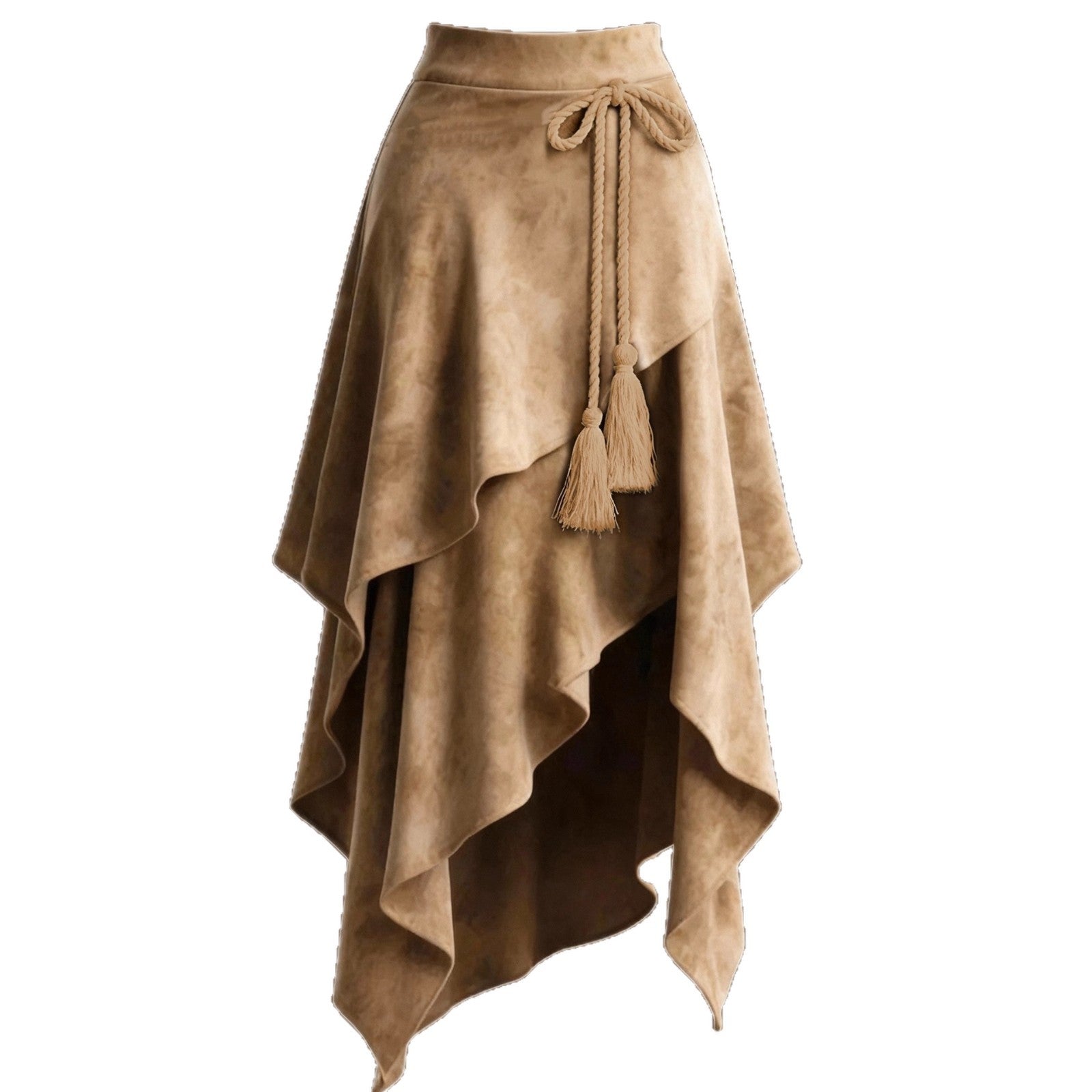 Irregularly Tied Cord Tassel Suede Skirt