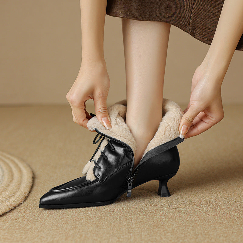 French Style Vintage Lace Up Mid Heel Dr Martens Boots