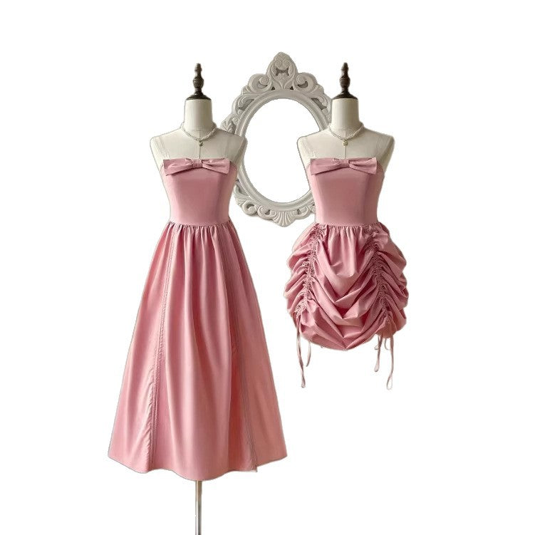 Dreamy Romantic Strapless Dress With A Large Bow And Adjustable Fit