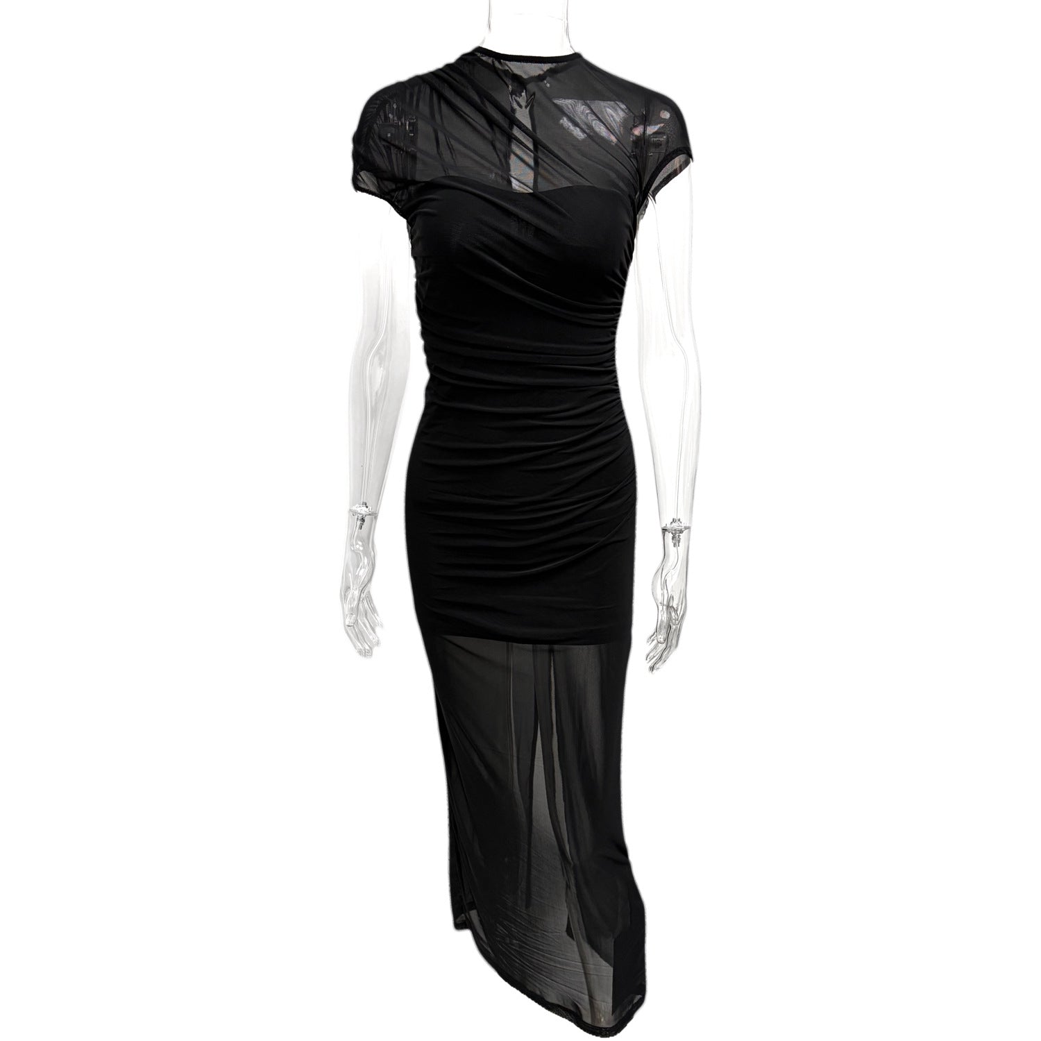 Womens Sheer Mesh Panel Bodycon Dress