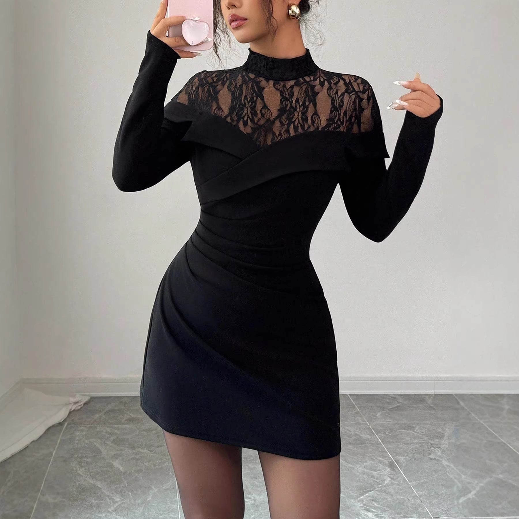Womens Stylish, Elegant Lace-Panel Off-the-Shoulder Bodycon Dress
