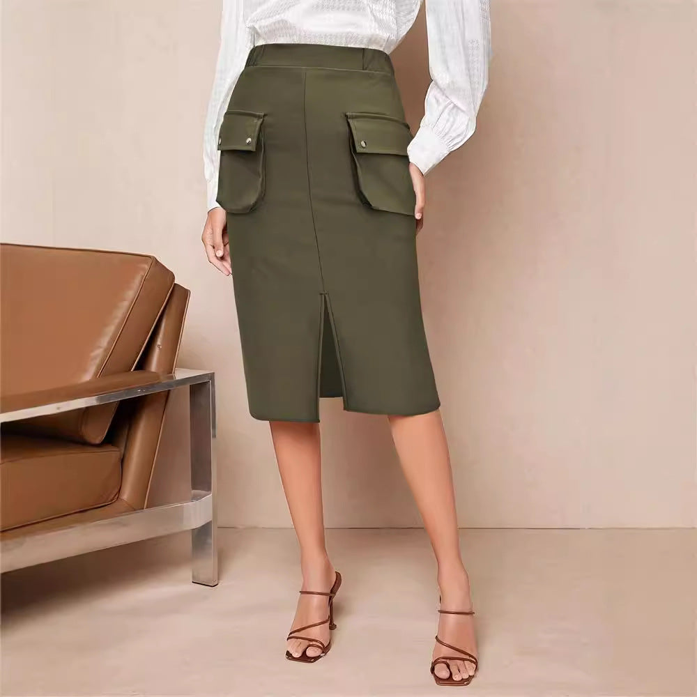 Women's Fashionable Utility-pocket Mid-length Skirt