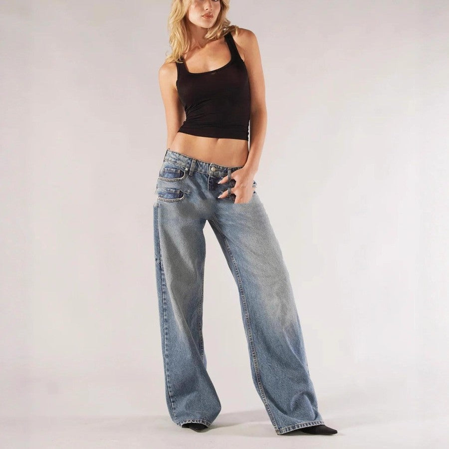 Loose Straight Wide Leg Mop Trousers