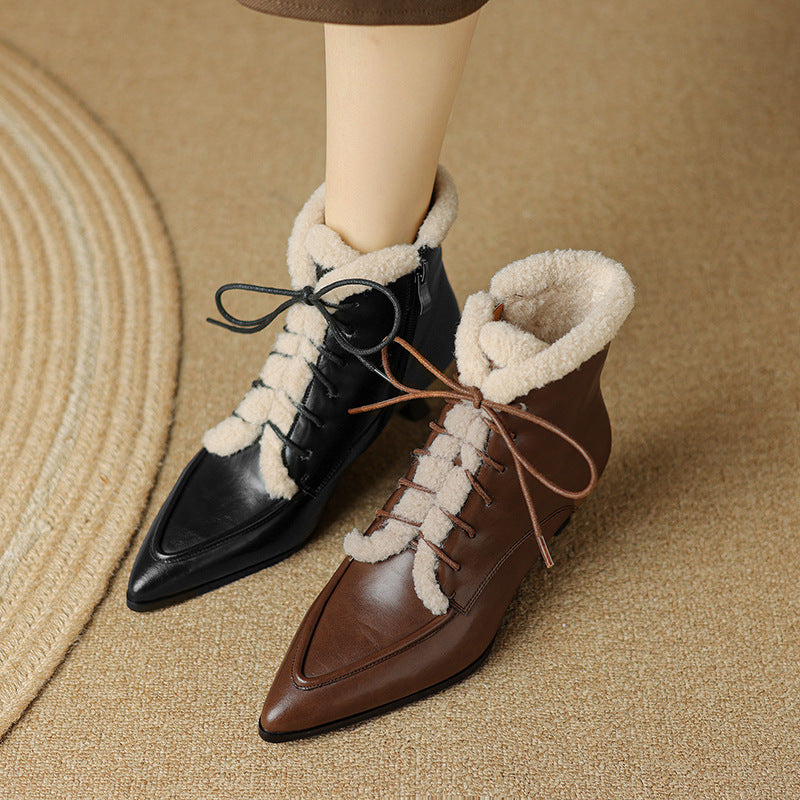 French Style Vintage Lace Up Mid Heel Dr Martens Boots