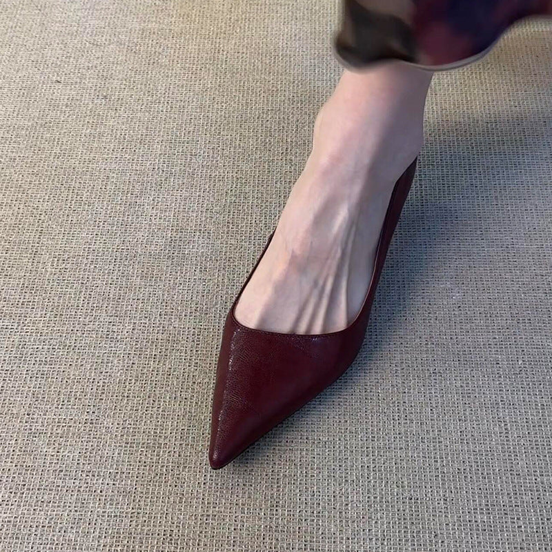 Women's Solid Color French Pointed-toe Mid Heel Shoes