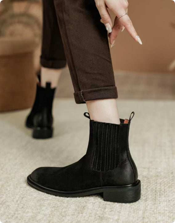 Women's Genuine Leather Retro British Style Chelsea Boots