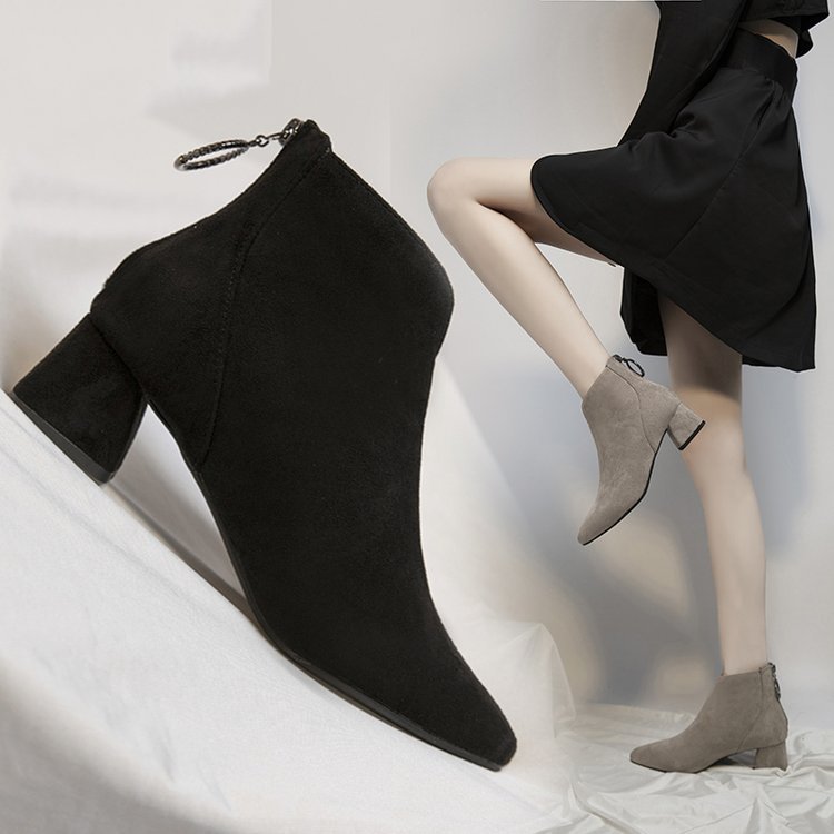 Women's Chunky-heeled Pointed-toe Short Martin Boots