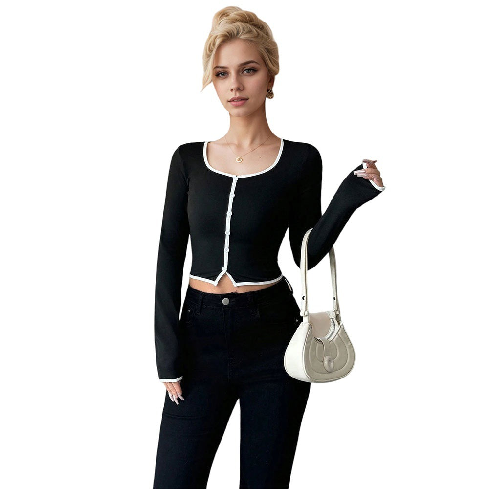 Sexy Autumn And Winter Short Crop Top Long-sleeved Slim-fit Blouse