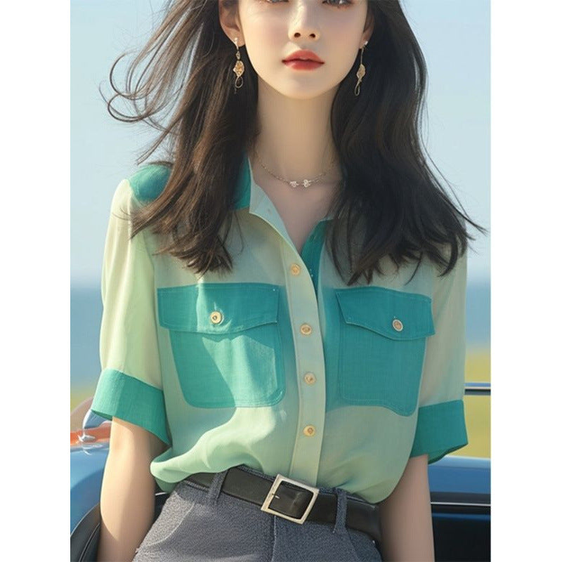 Women's Casual French Button Chiffon Top