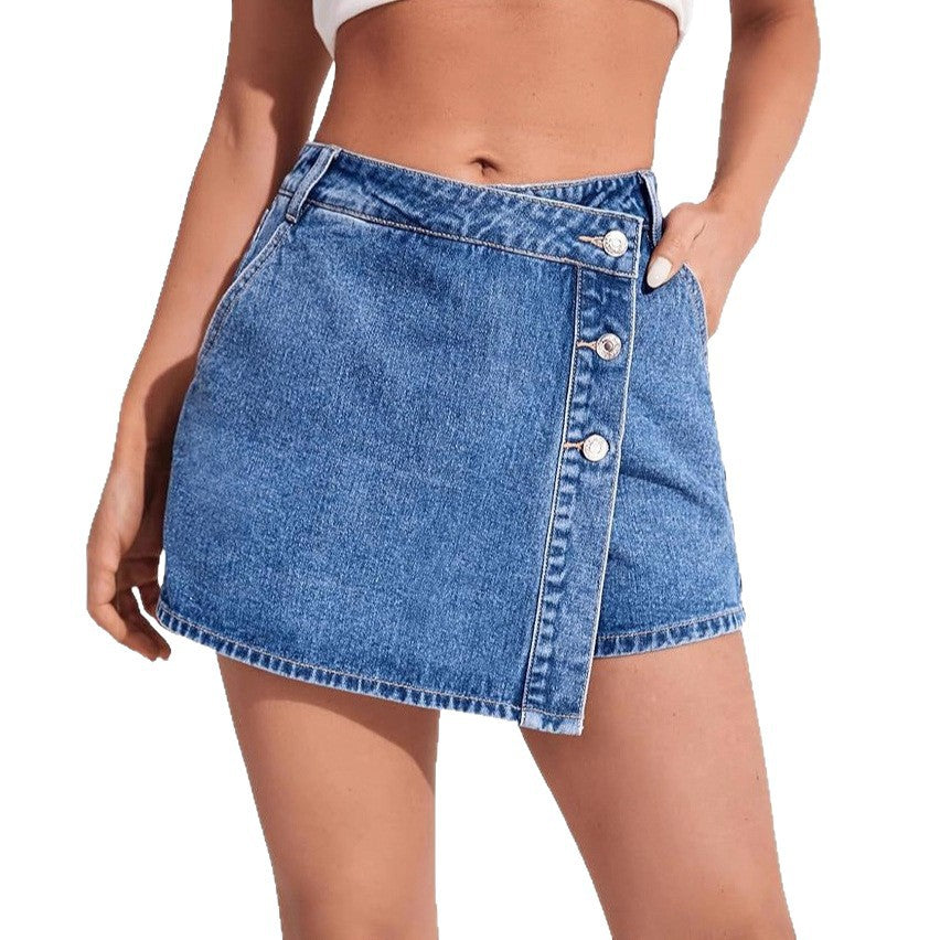 Womens Stylish Personalized Denim Skort With Side Slits