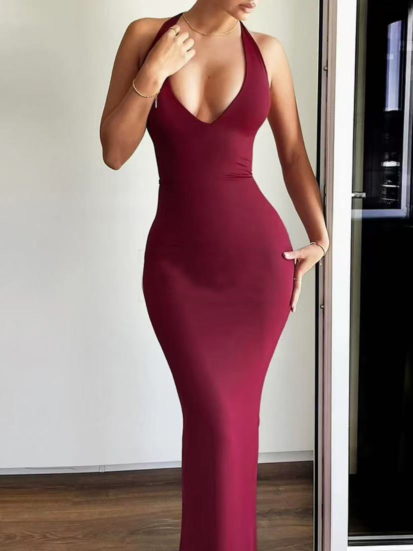 SpringSummer Halter Bodycon Dress One-Piece