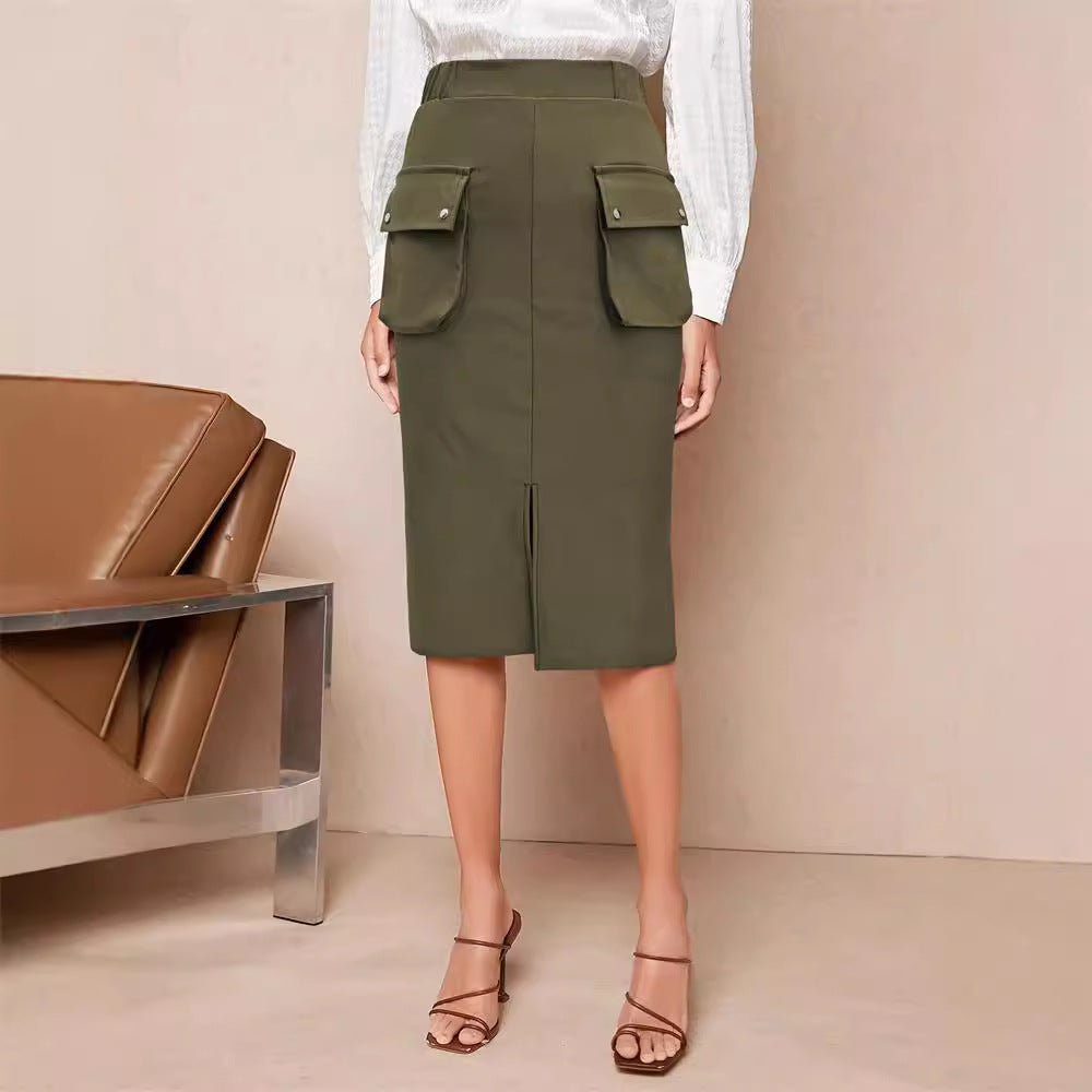 Women's Fashionable Utility-pocket Mid-length Skirt