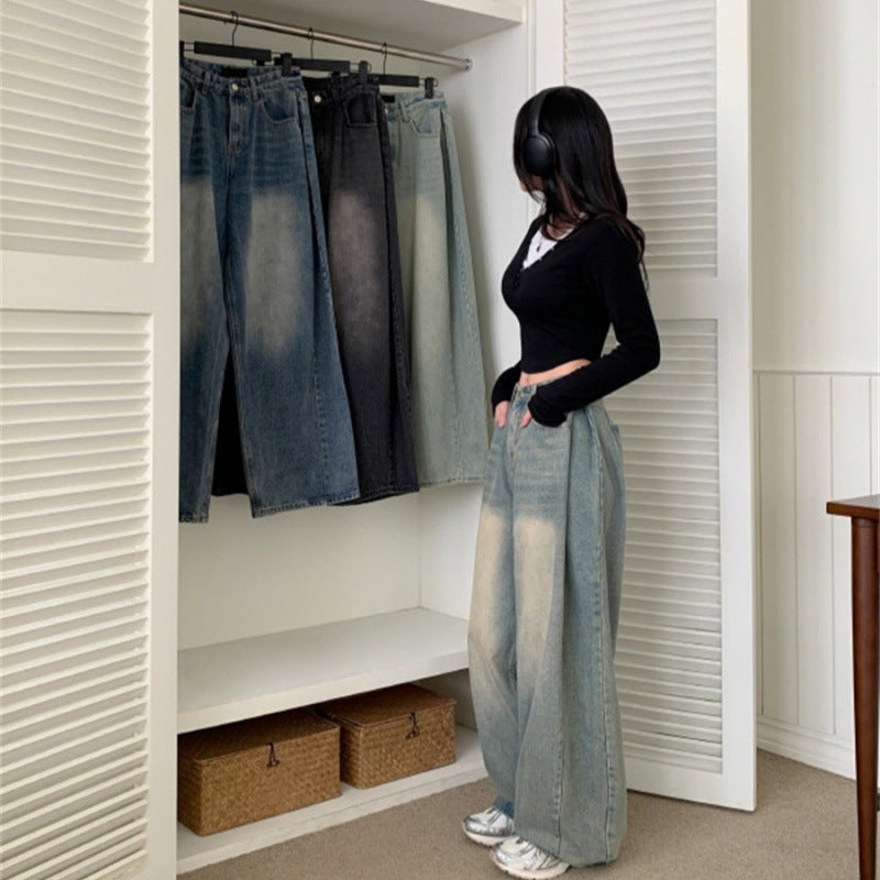 Retro High Waist Loose Straight Jeans For Women