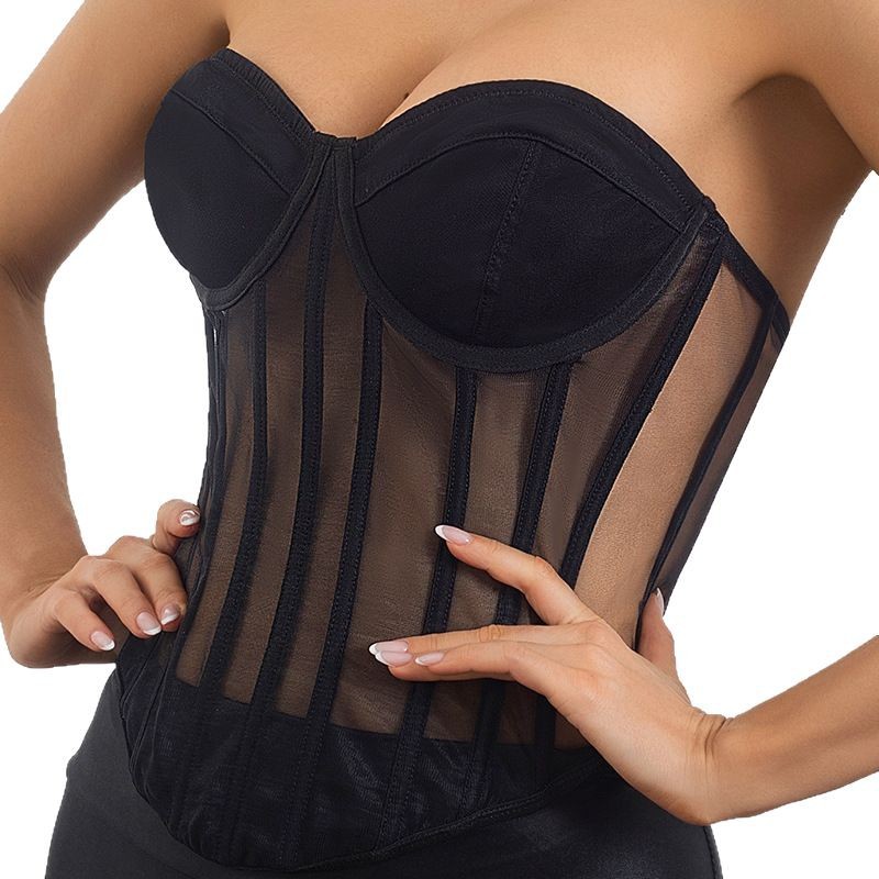 Sheer Mesh Push-up Tummy-control Low-cut Waist-cinching Bodysuit