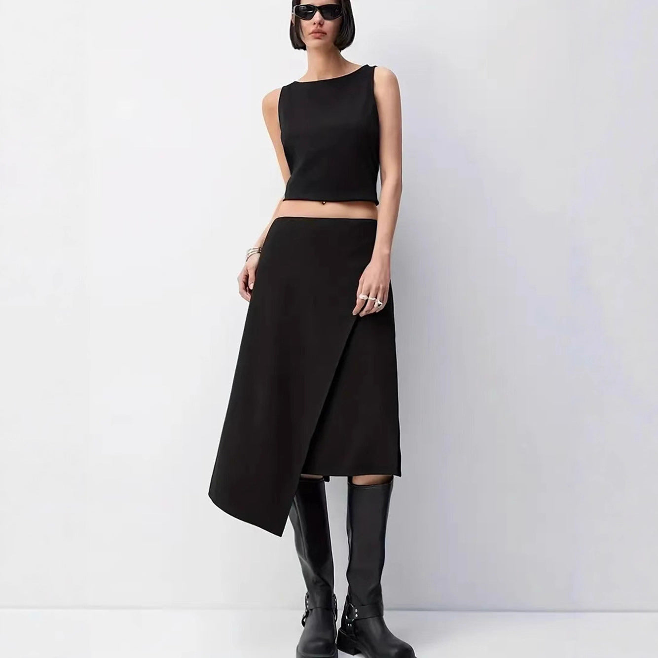Womens High-Waisted Irregular-Slit Skirt