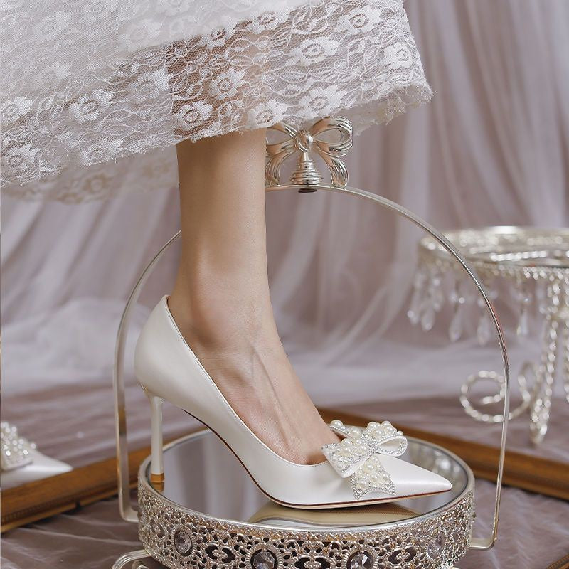Women's Stiletto Heel Bride Wedding Dress Shoes White