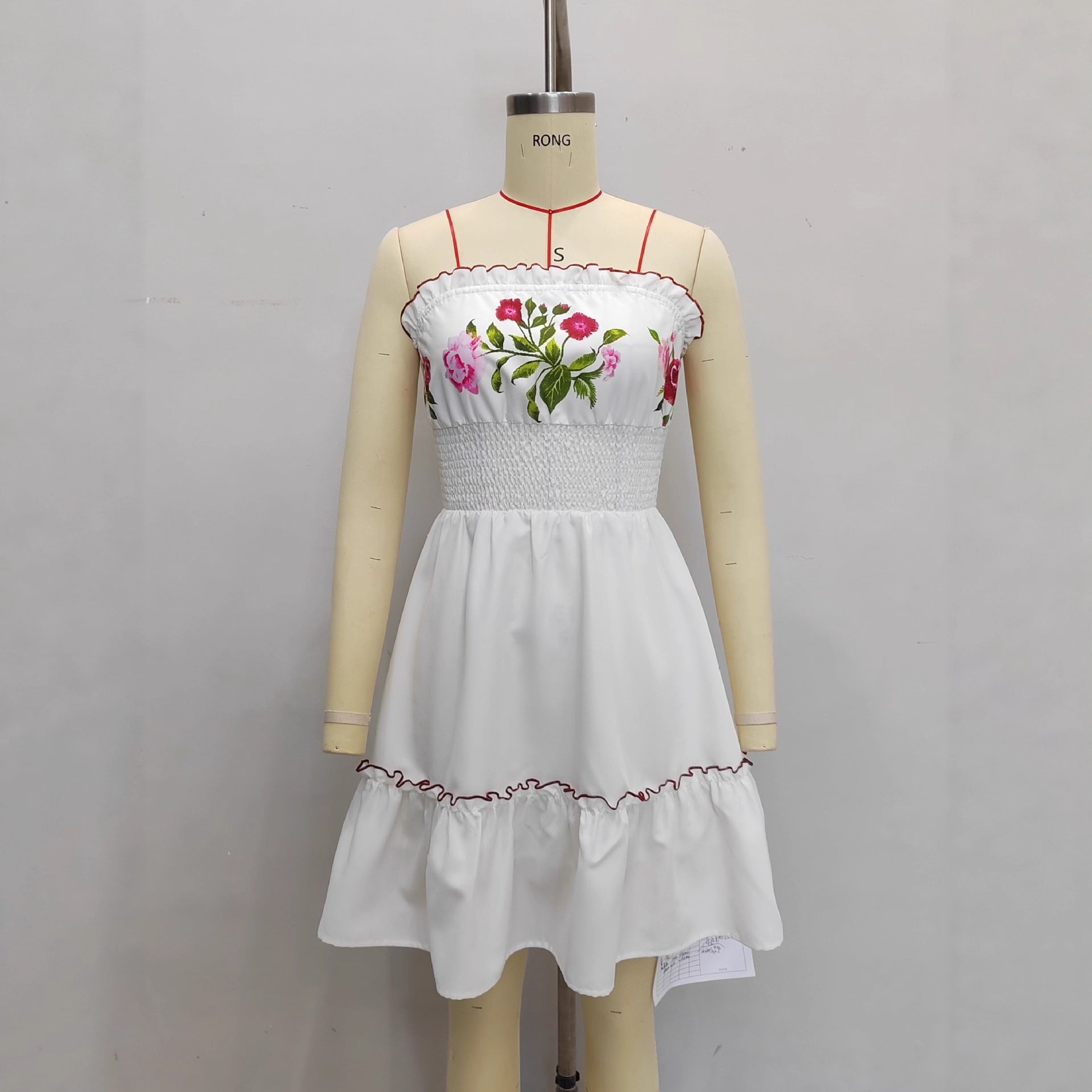 Retro Floral Print Patchwork Ruffle Dress