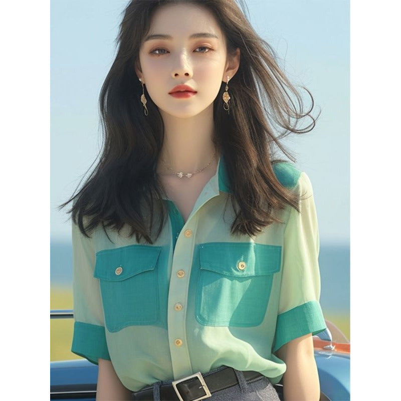 Women's Casual French Button Chiffon Top