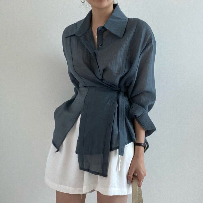 Irregular Buttoned Lapel Shirt Women Temperament