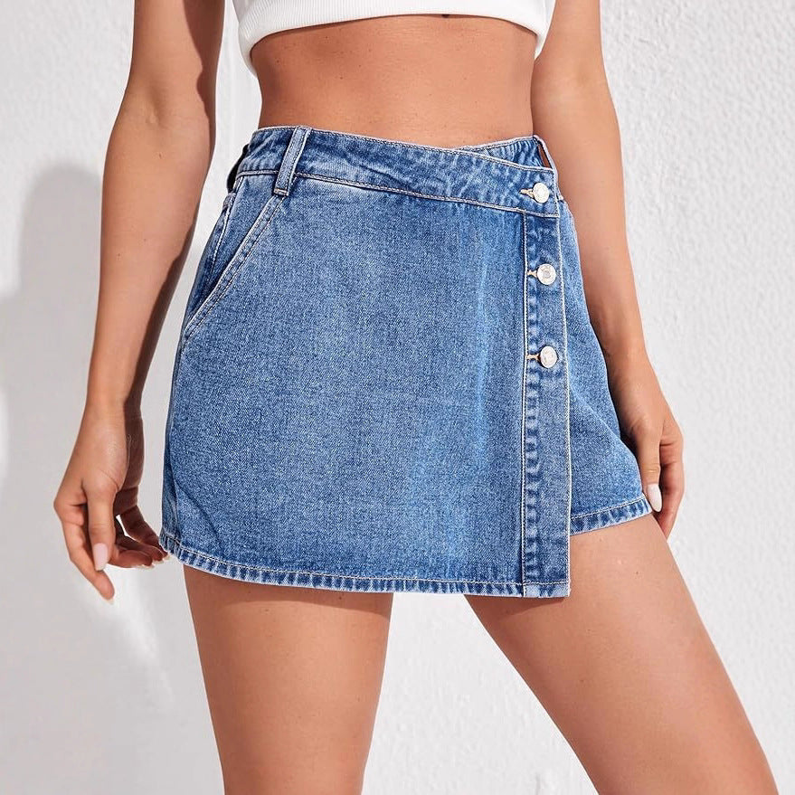 Womens Stylish Personalized Denim Skort With Side Slits