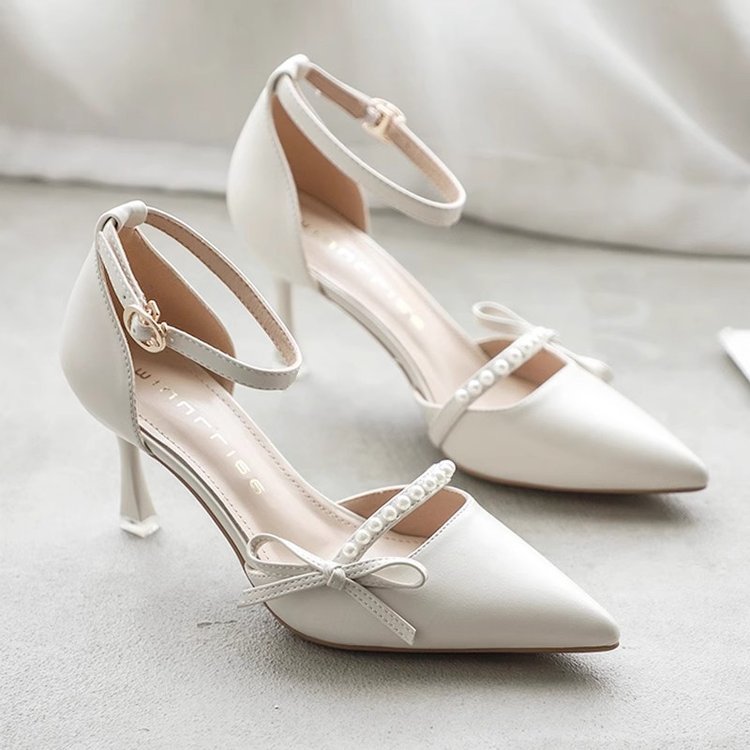 White High-Heel Shoes Versatile Strap Pumps With A Sleek French Stiletto Heel
