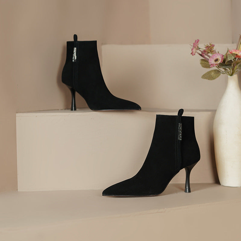 Side Zipper Rhinestone Women's Bare Elegant Woman Martin Boots