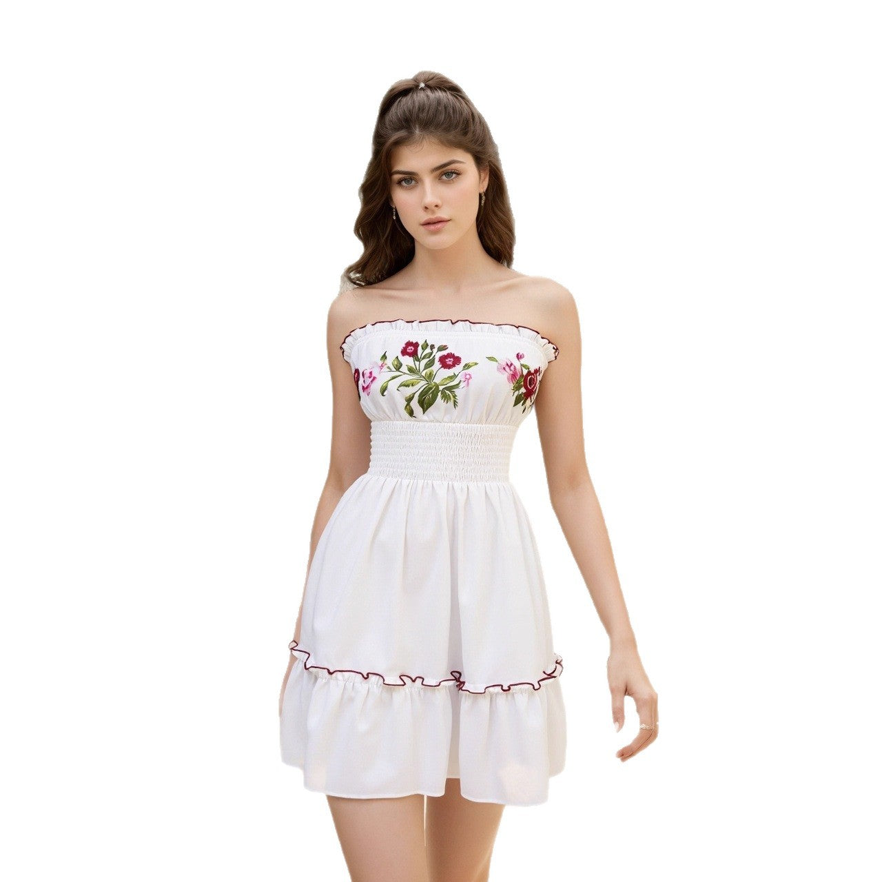 Retro Floral Print Patchwork Ruffle Dress