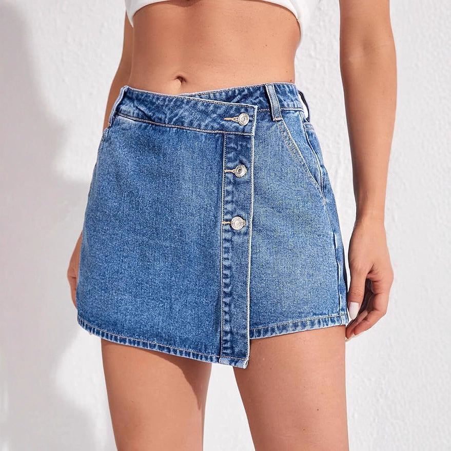 Womens Stylish Personalized Denim Skort With Side Slits