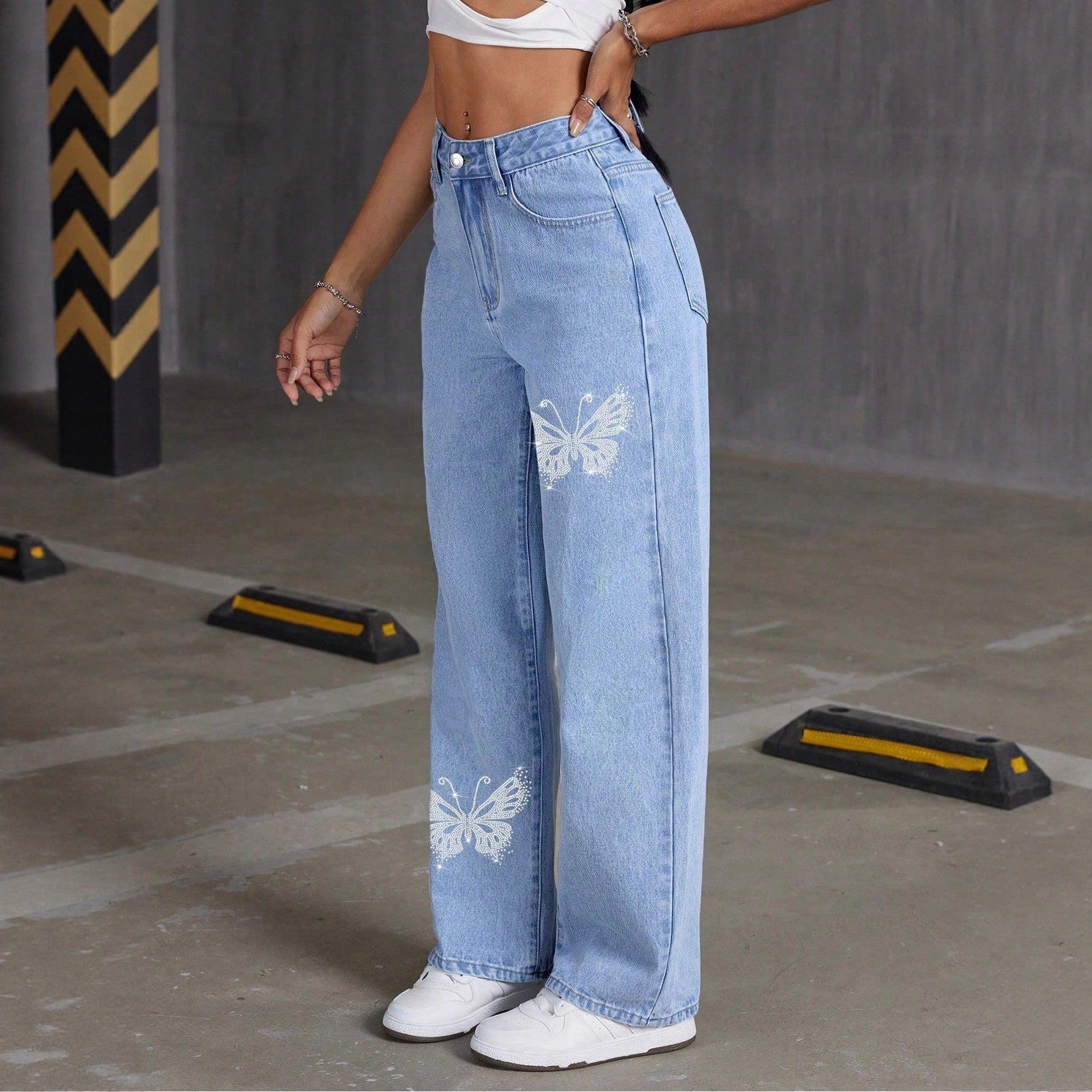 Womens Elegant Printed Straight-Fit Long Pants