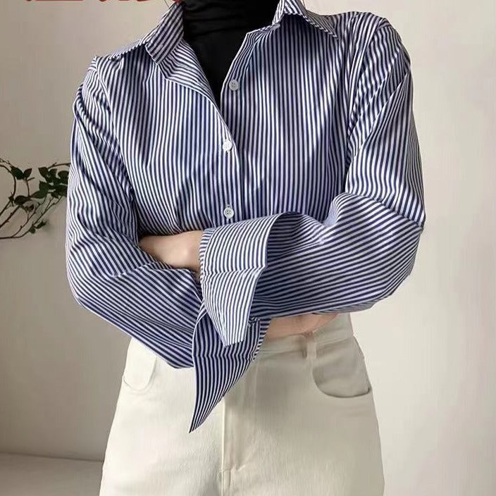 Blue Professional Striped Shirt For Women