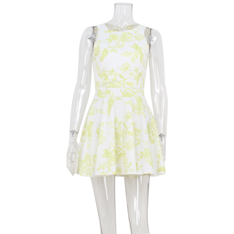 Chic Sleeveless High-waisted Backless Printed Dress