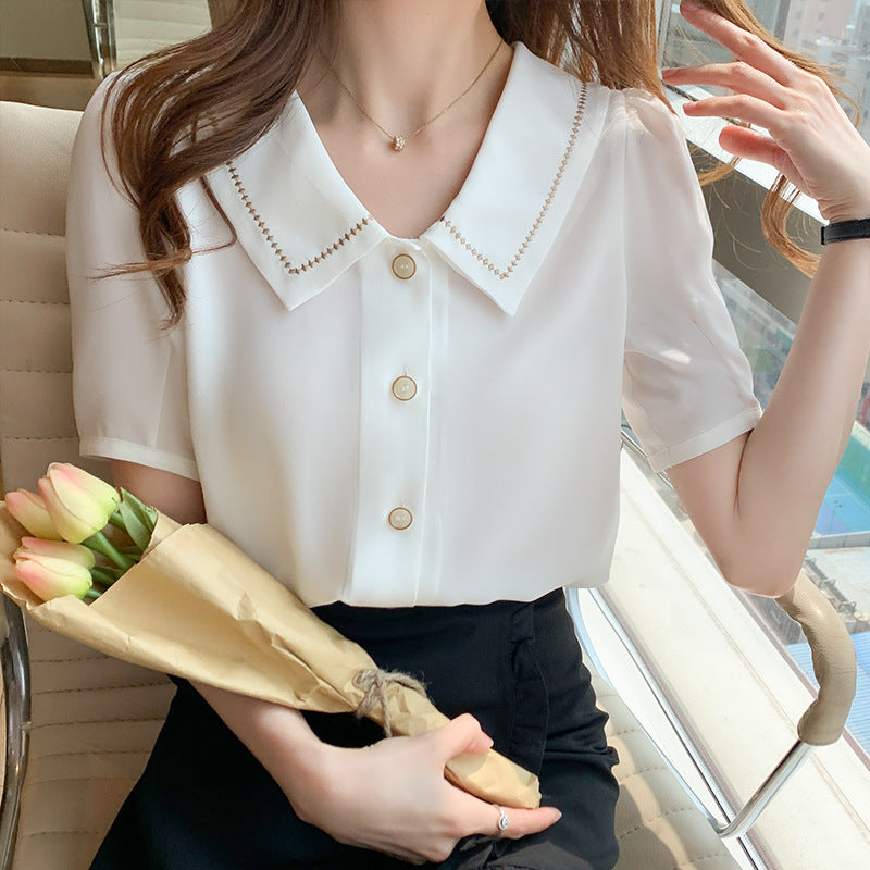 Doll Collar Chiffon Shirt For Women