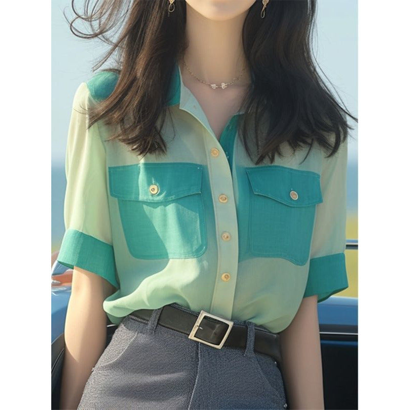 Women's Casual French Button Chiffon Top