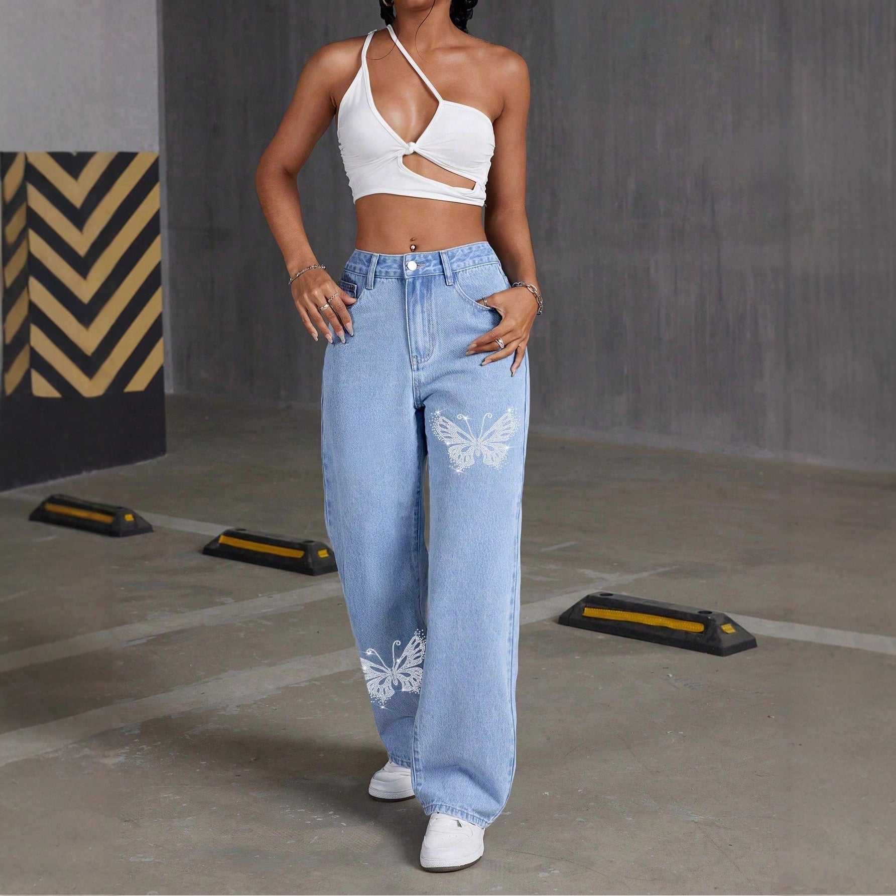 Womens Elegant Printed Straight-Fit Long Pants