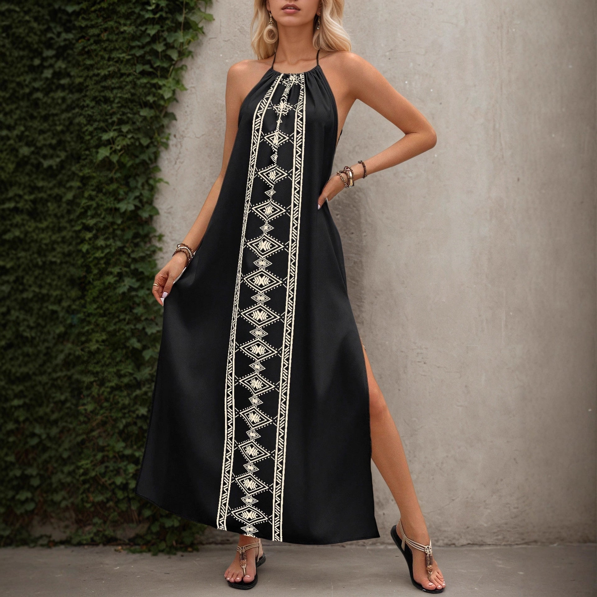 Womens Backless High-Slit Holiday Slip Dress