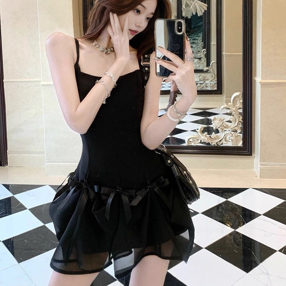 Solid-color Bow-neck Figure-flattering Slip Dress For Women