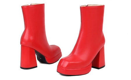Womens Retro Chunky Heel Platform Side-Zip Ankle Boots